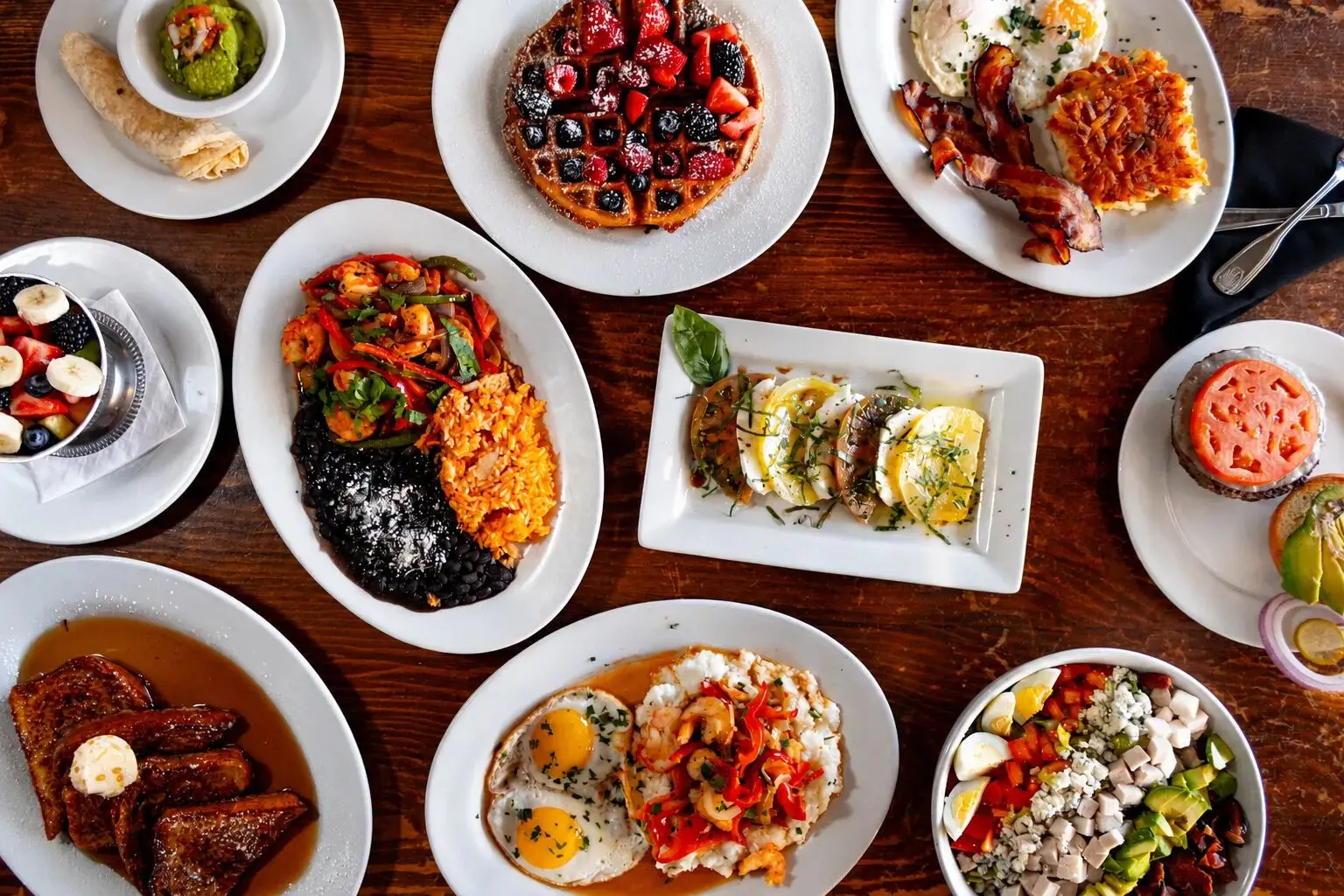 Killer Cafe Marina del Rey brunch spread - full breakfast and lunch menu overview